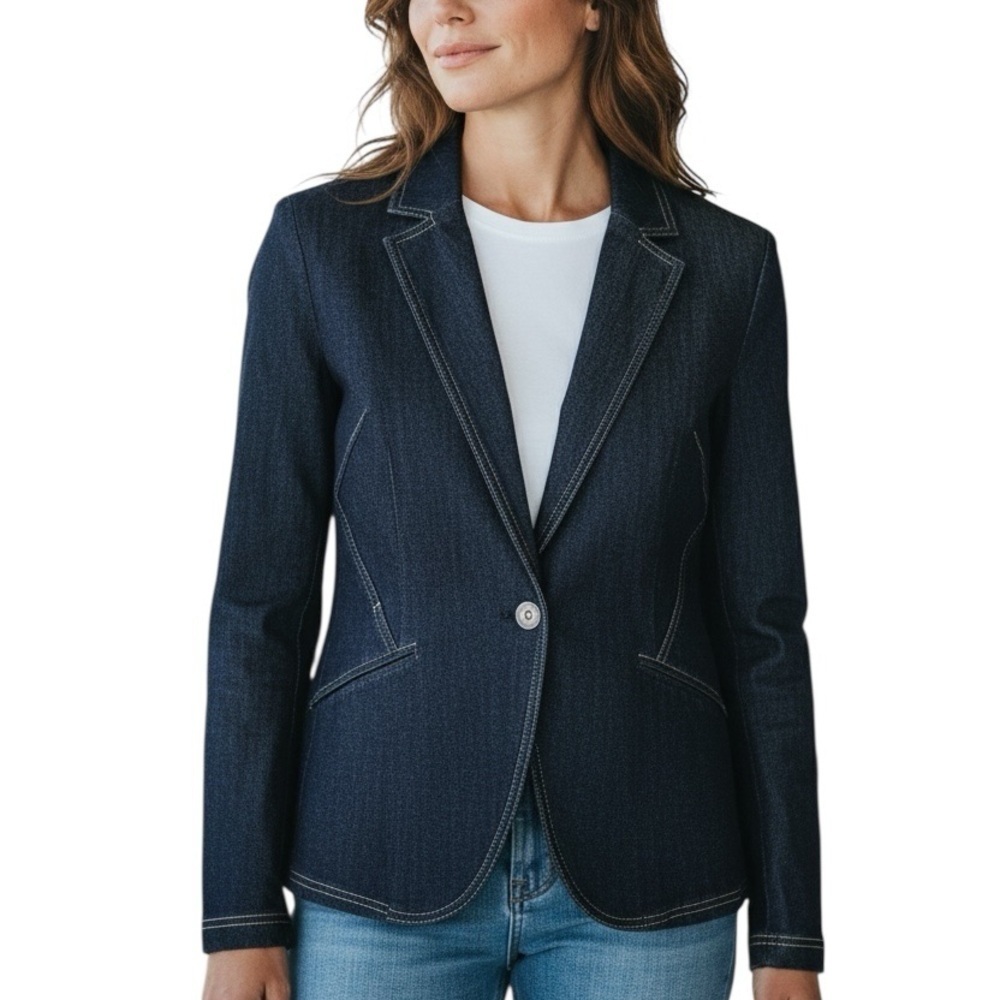 WHBM Women's Dark Vancouver Rinse Editor Denim Blazer Size 4